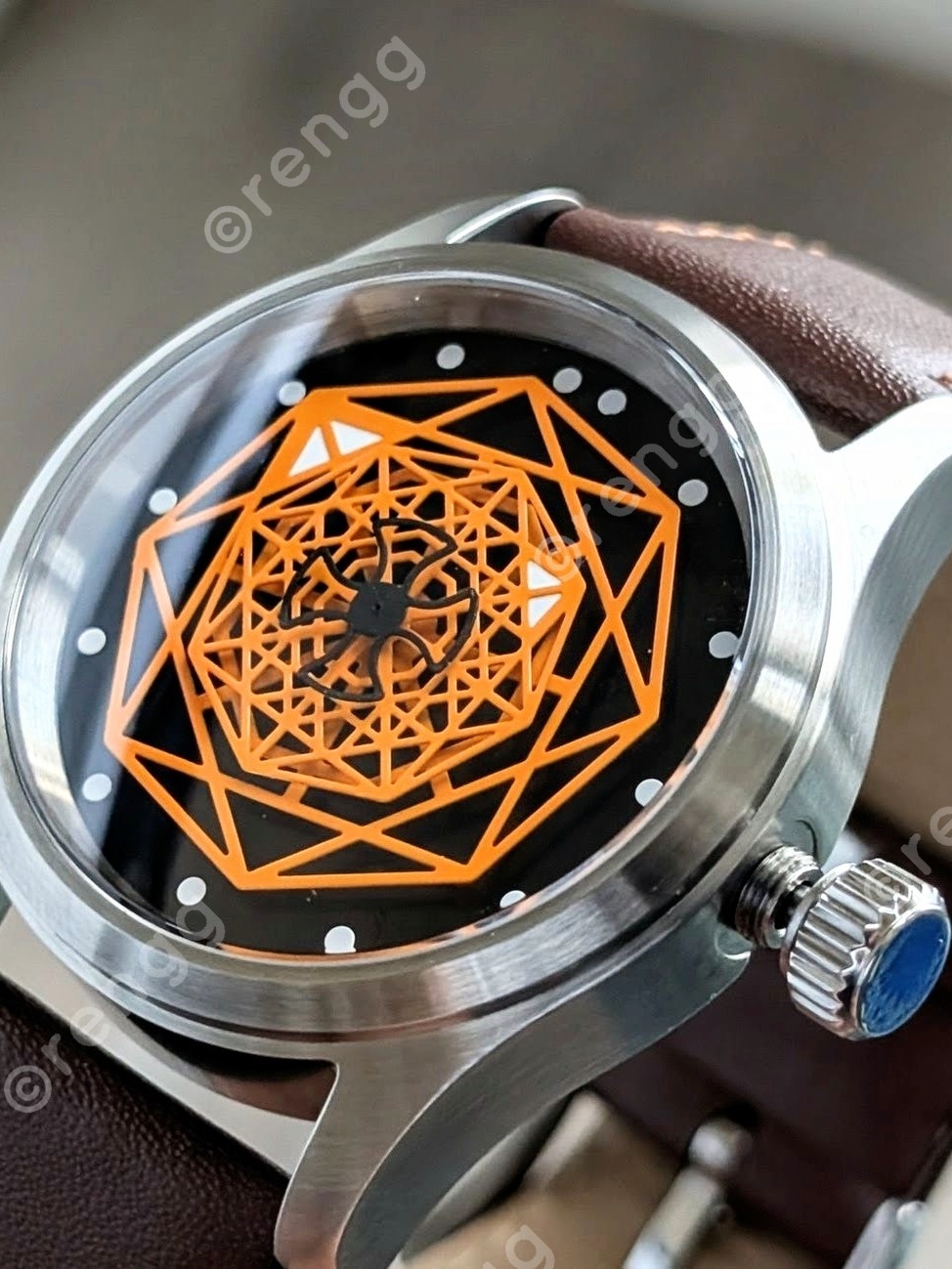 Black Orange Mandala Geometric Dial Stainless Steel 36mm Automatic Mod Watch